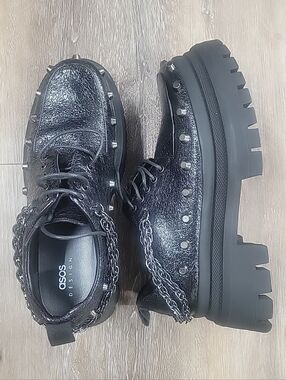 Asos Design Black Platform Shoes Mens 9 Chains Goth Scene Creeper Style Loafer
